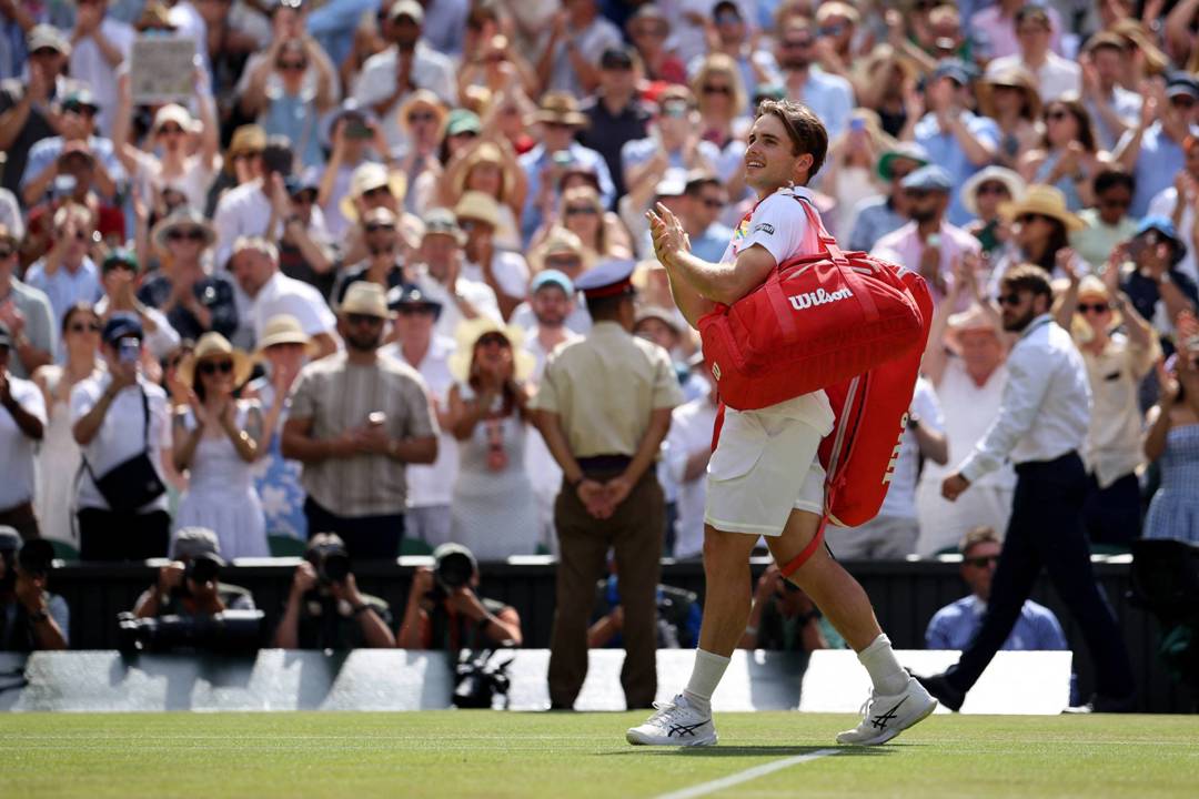 Arthur Fery applaudes the crowd coming off Centre Court at Wimbledon semi-finals 2026