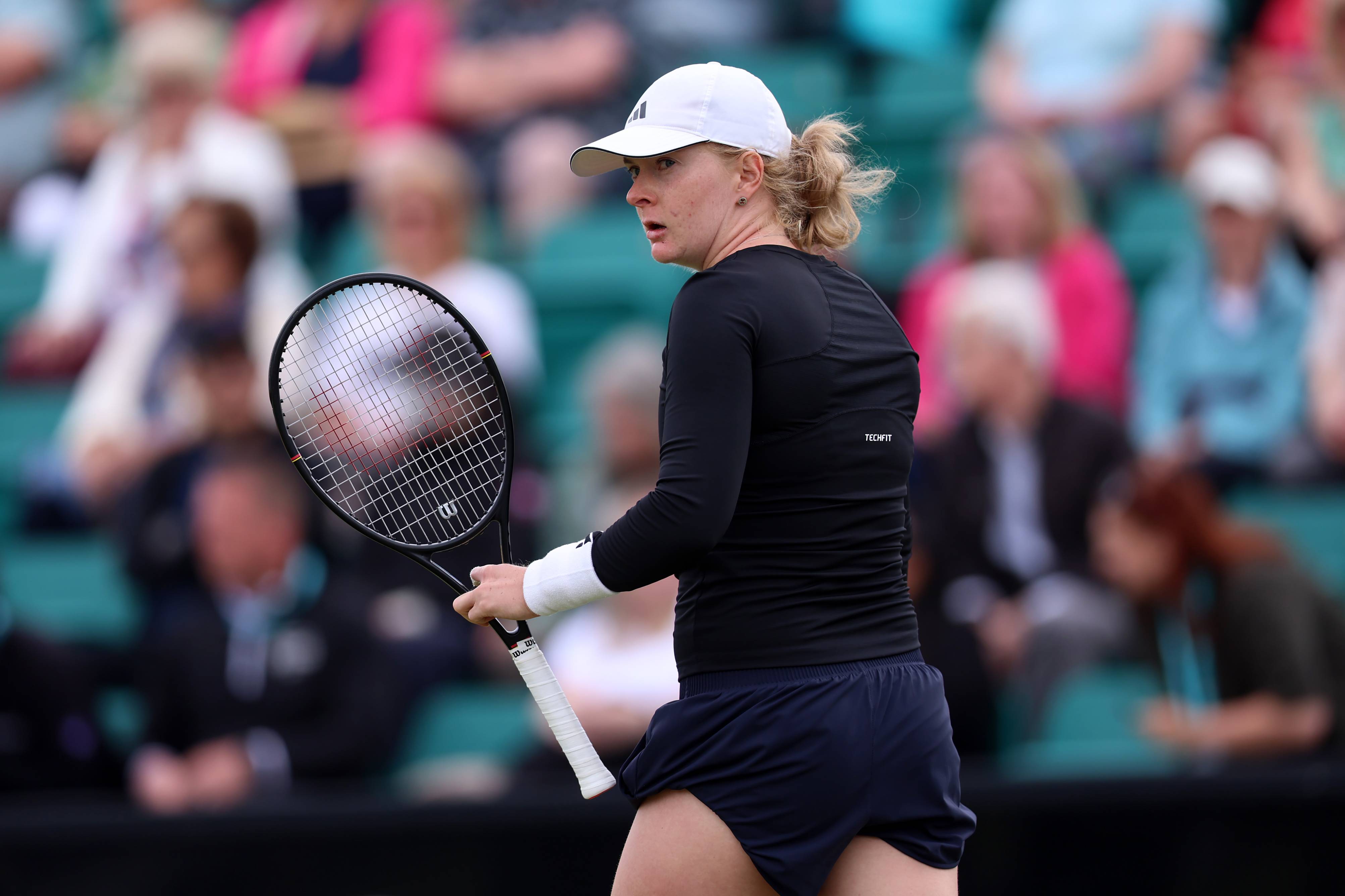 British tennis player Francesca Jones stood on court at the Lexus Nottingham Open