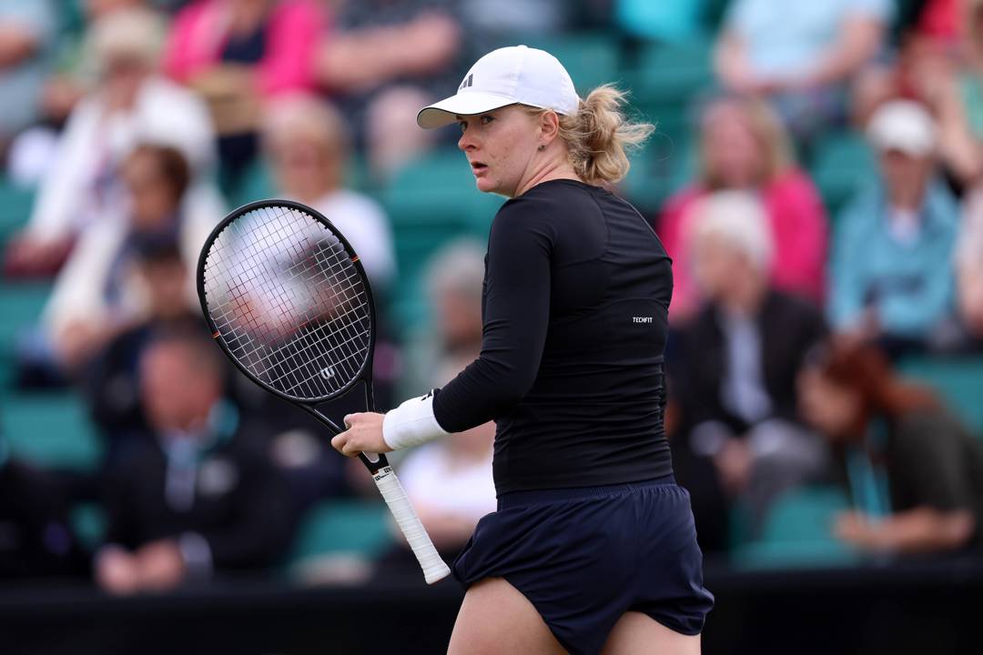British tennis player Francesca Jones stood on court at the Lexus Nottingham Open