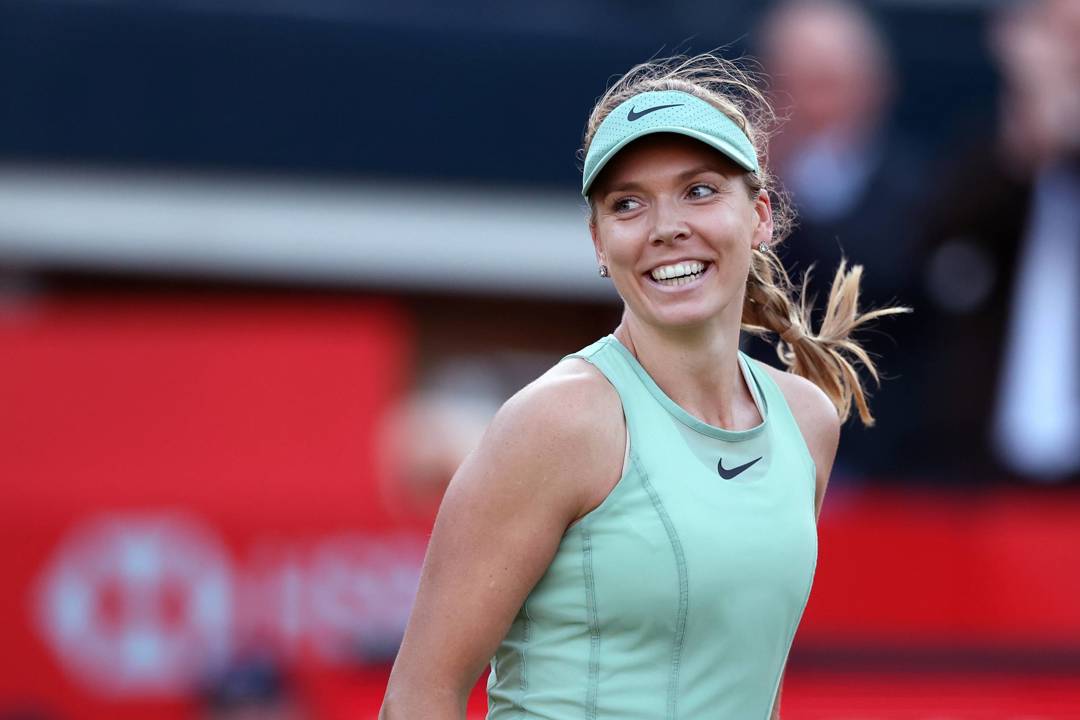 Katie Boulter smiling during her quarter-final win over Elena Rybakina at the HSBC Championships