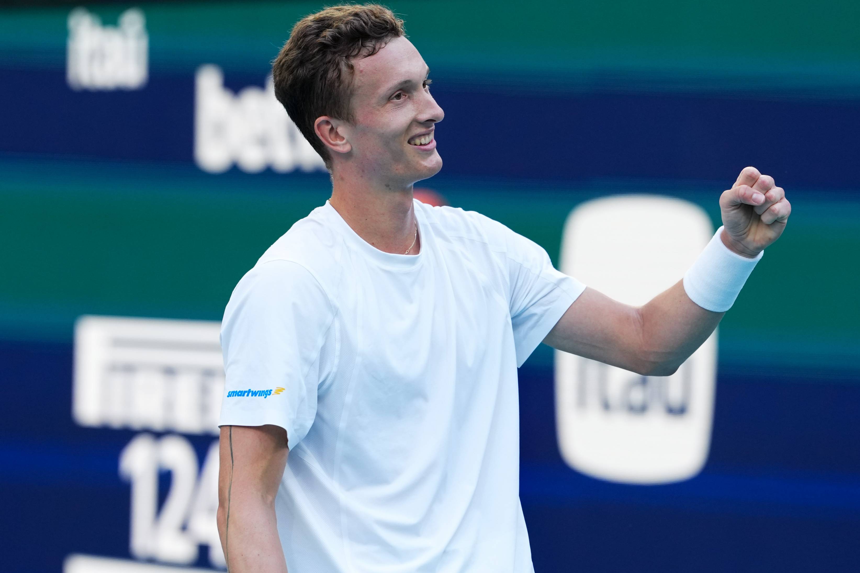Jiri Lehecka smiles and fist pumps at the 2026 Miami Open