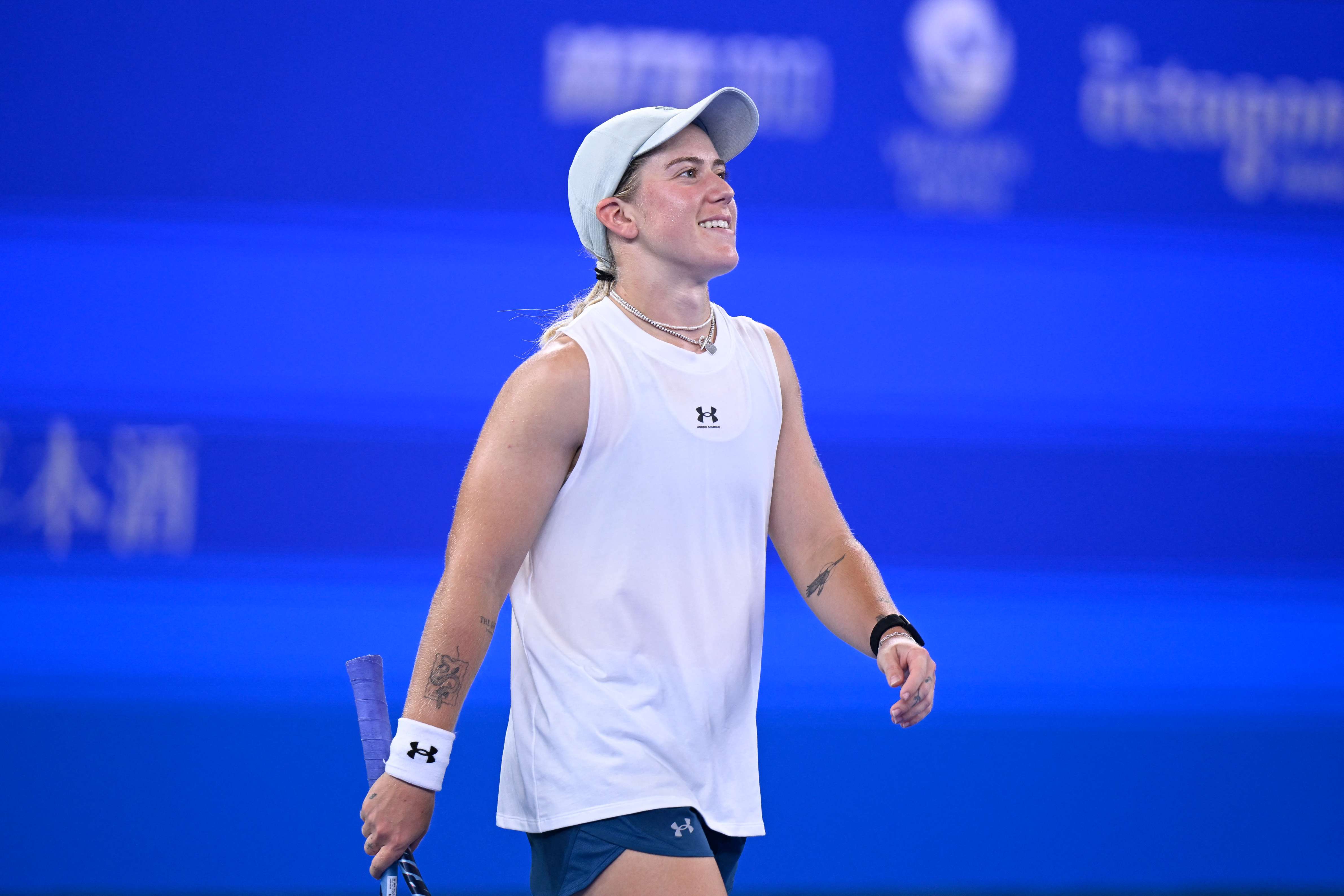 Sonay Kartal smiles after beating Elina Svitolina in the quarter-final of the Wuhan Open