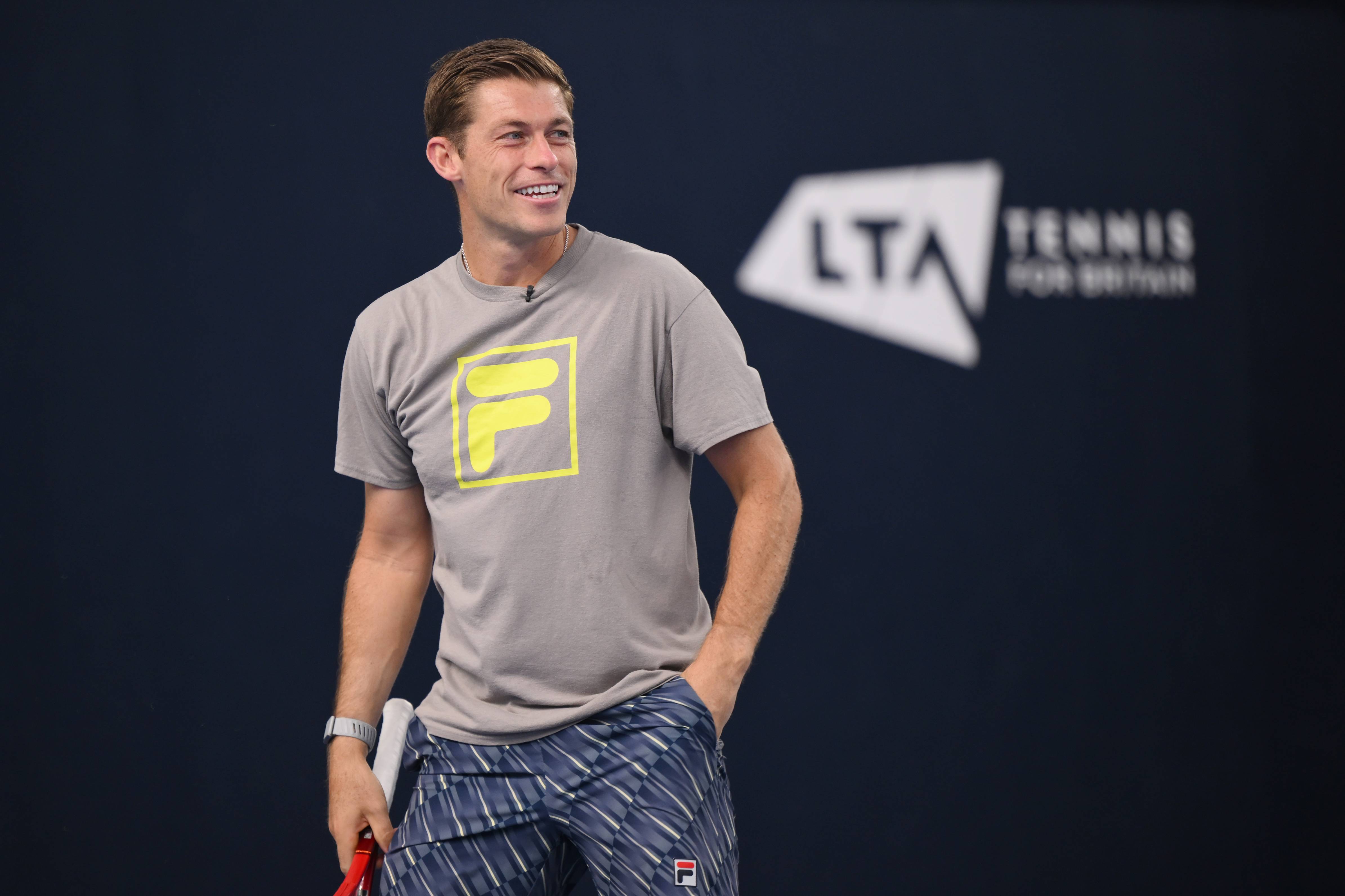 British doubles star Neal Skupski smiling during a Davis Cup practice at the National Tennis Centre