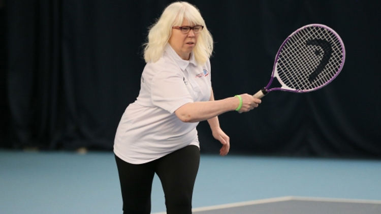 Visually Impaired player Jan Donnelly hits a forehand