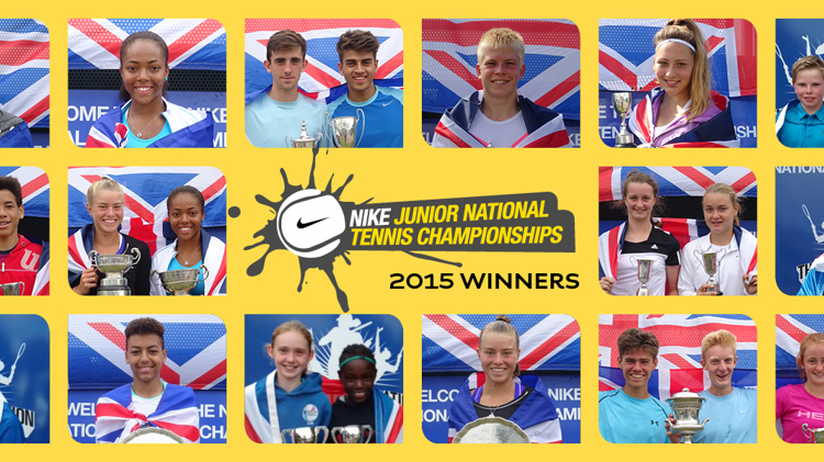 25 Junior tennis players with trophies and the United Kingdom flag around them
