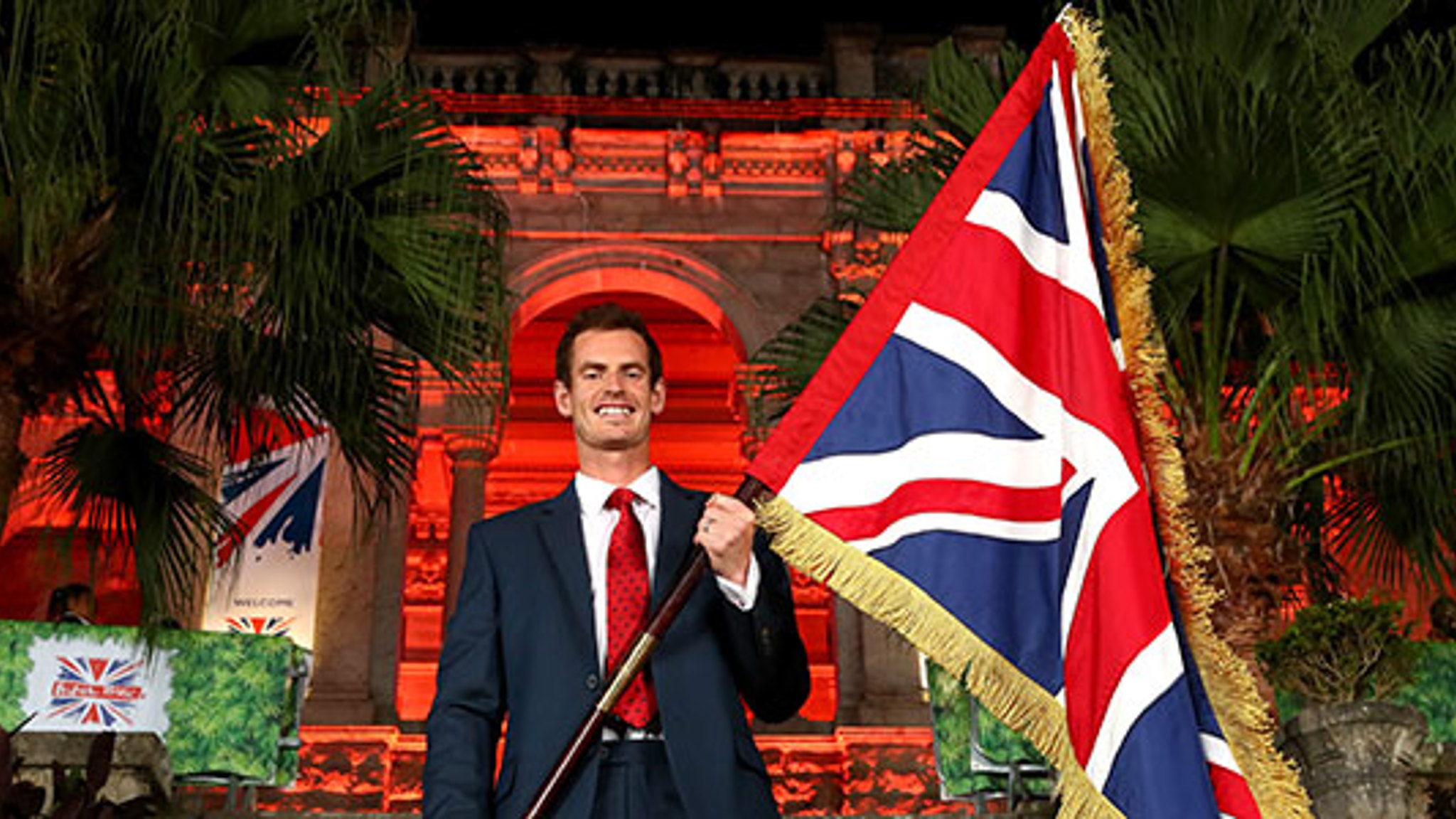 Andy Murray smiling with the British flag at British House