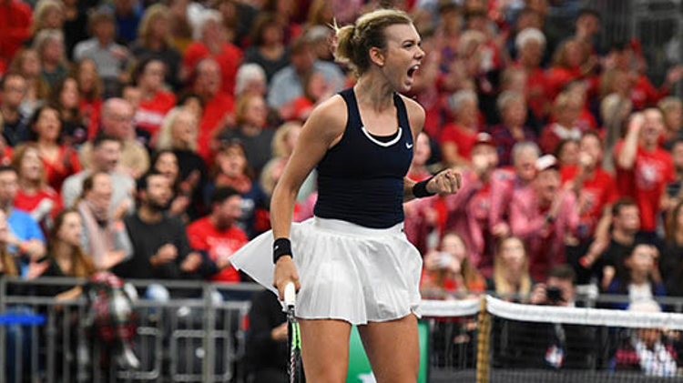 Katie Boulter celebrating at the Fed cup at Bath University