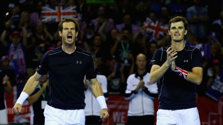 Andy and Jamie Murray celebrating at the Davis Cup Semi final
