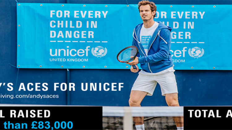 poster image of andy murray  on court for andy's aces for unicef
