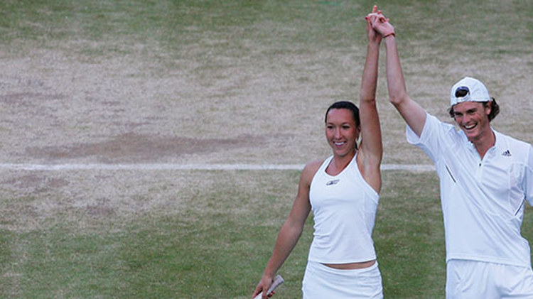 Jamie Murray and Jankovic celebrating at Wimbledon in 2007