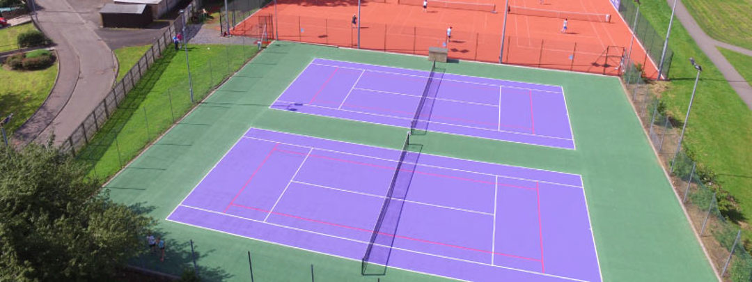 bird's eye view of two of peebles outdoor tennis court