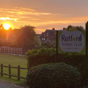 The sun setting behind Retford Tennis club